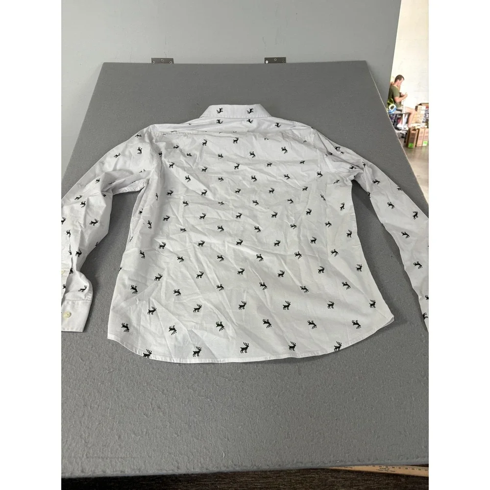 Goodfellow & Co Shirt Mens Large White Every Wear Poplin Slim Fit Deer Print‎